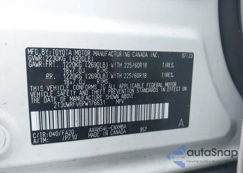 2023 Toyota Rav4 Hybrid Woodland Edition z USA, uszkodzony, nr VIN 2T3UWRFV6PW176631